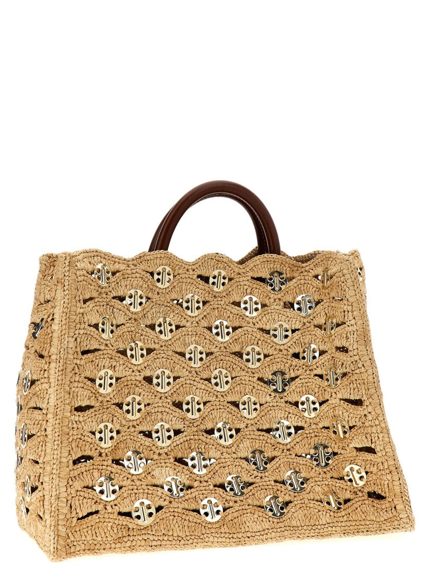 Paco Rabanne Raffia Handbag With Scalloped Edges And Metal Appliqués