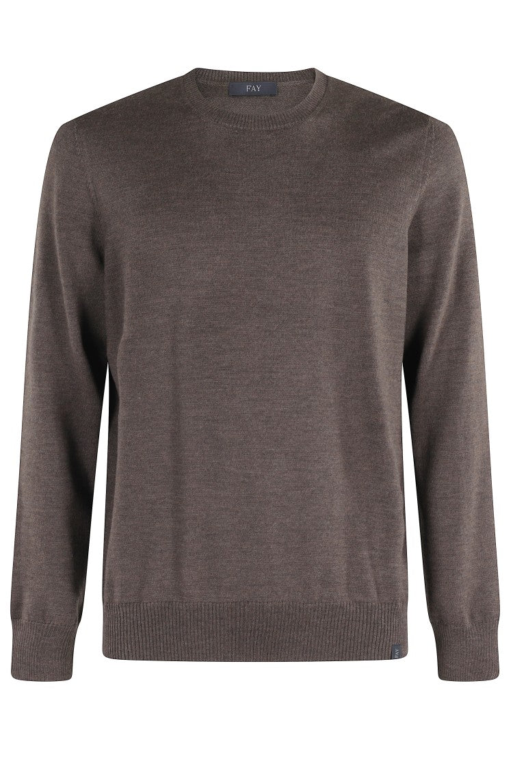 Fay Cocoa Wool Sweater With Round Neckline