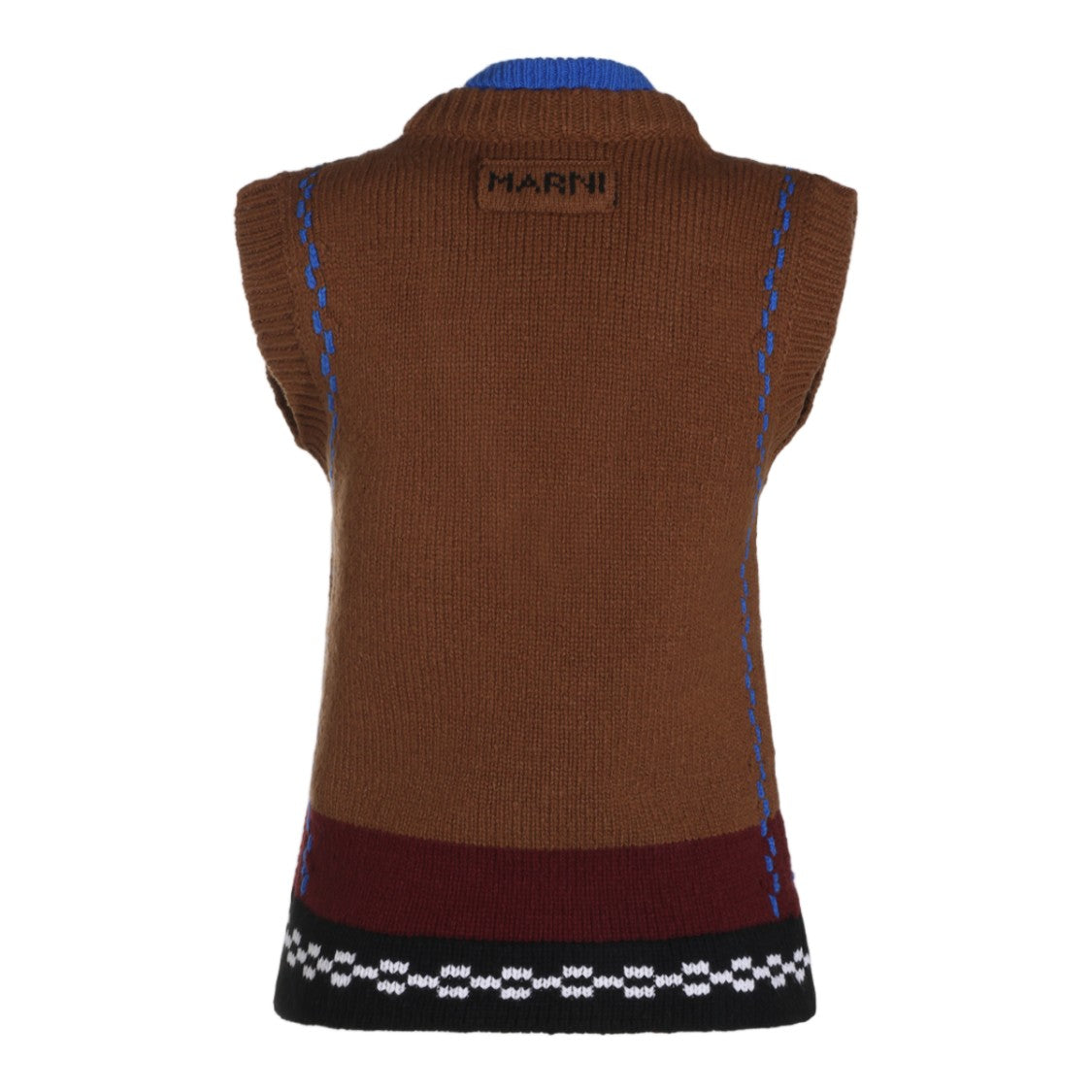 Marni Sleeveless Geometric Pattern Knit Vest With V-Neckline