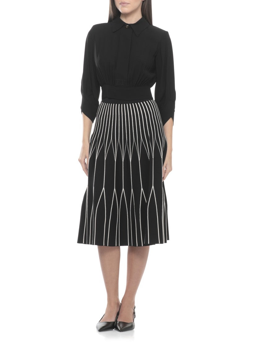 Elisabetta Franchi Knee-Length Viscose Skirt With Geometric Pattern And Elastic Waistband