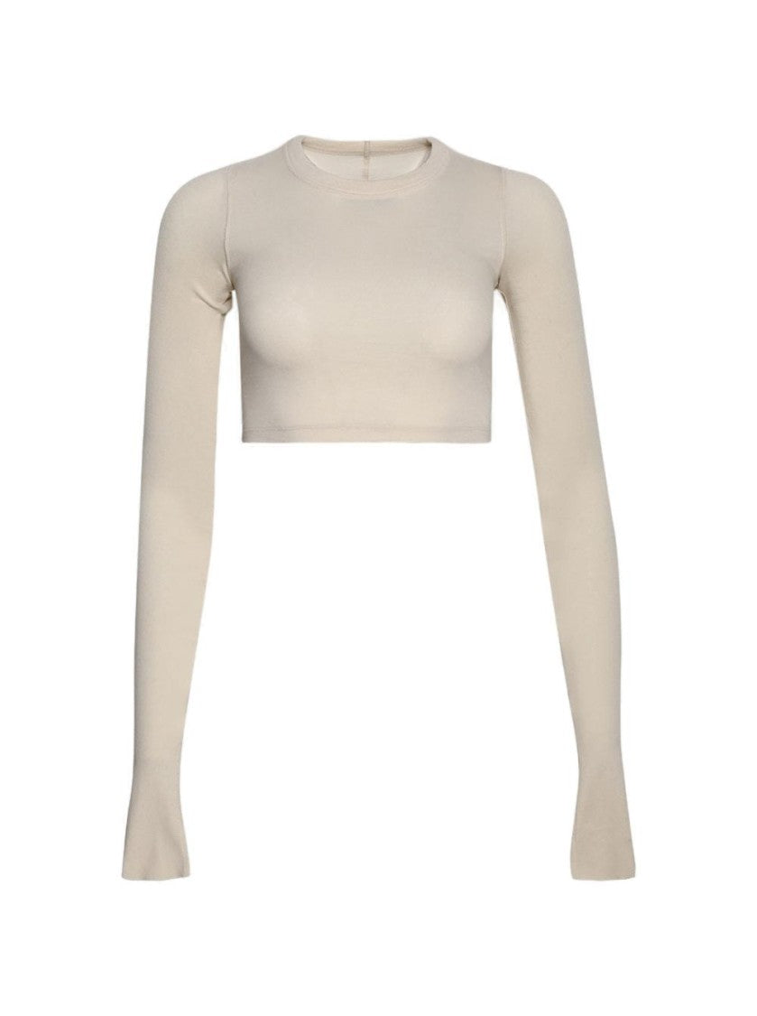 Rick Owens Cropped Long Sleeve Top Natural