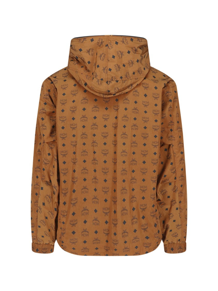 Mcm Brown Monogram Printed Hooded Jacket