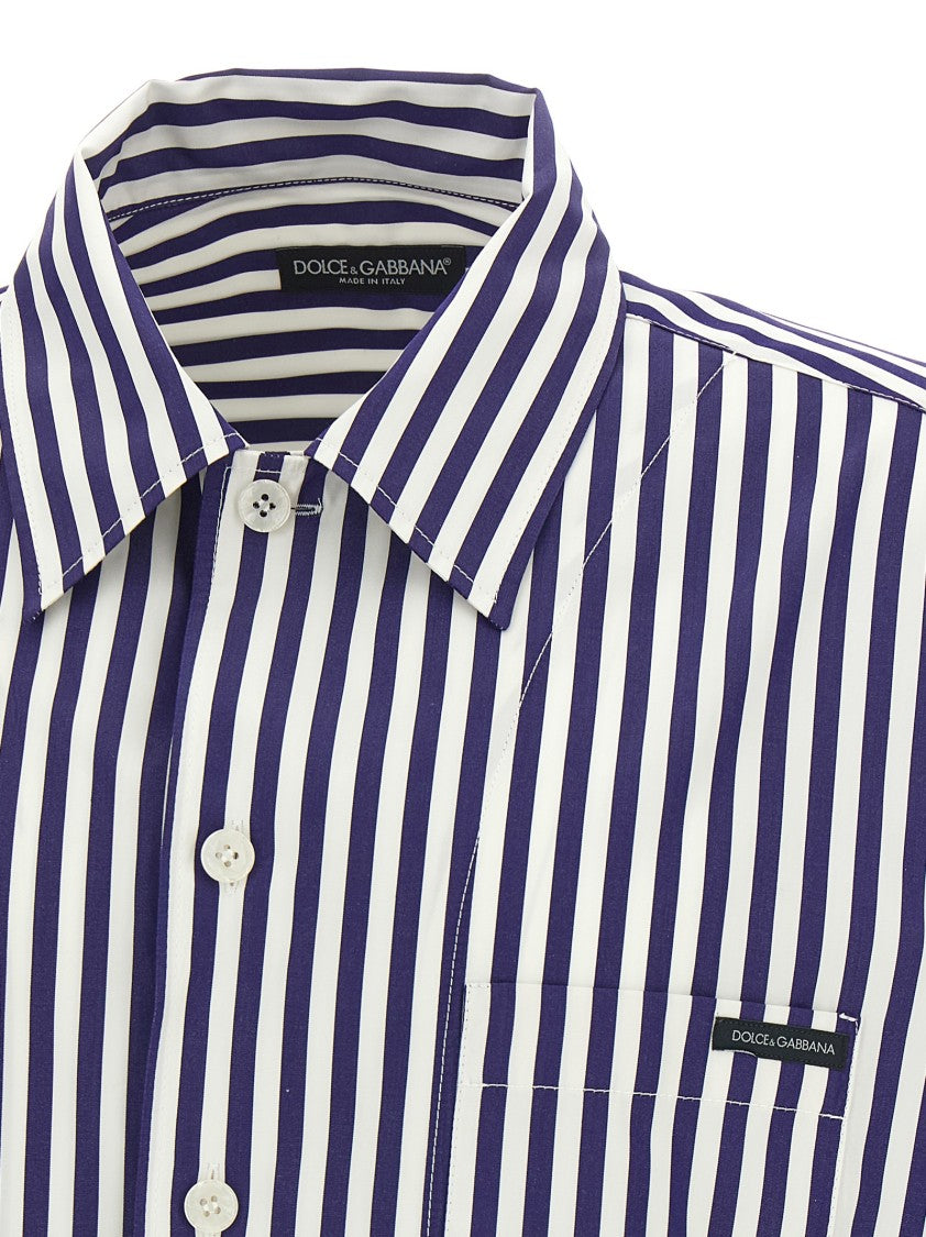 Dolce & Gabbana Striped Cotton-Silk Blend Poplin Shirt With Mother-Of-Pearl Buttons