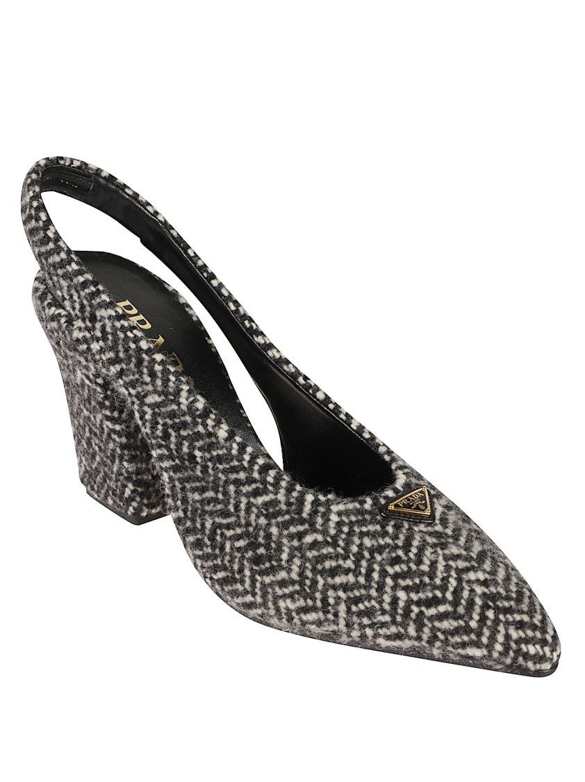 Prada Textured Chevron Pattern Slingback Pumps