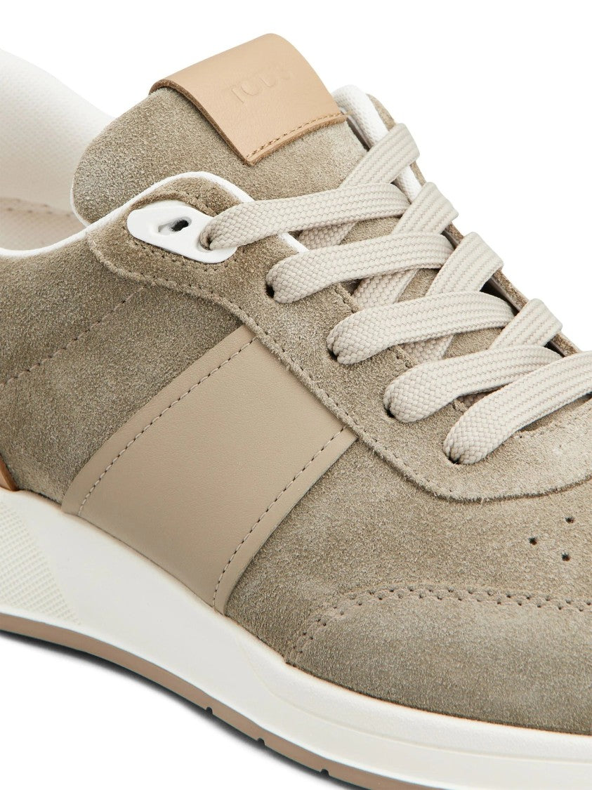 Tod's Beige Leather Trainers With Suede Panels And Textured Sole
