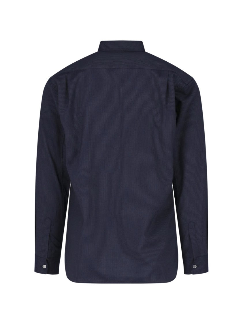 Comme Des Garçons Dark Blue Pinstripe Wool-Blend Casual Shirt