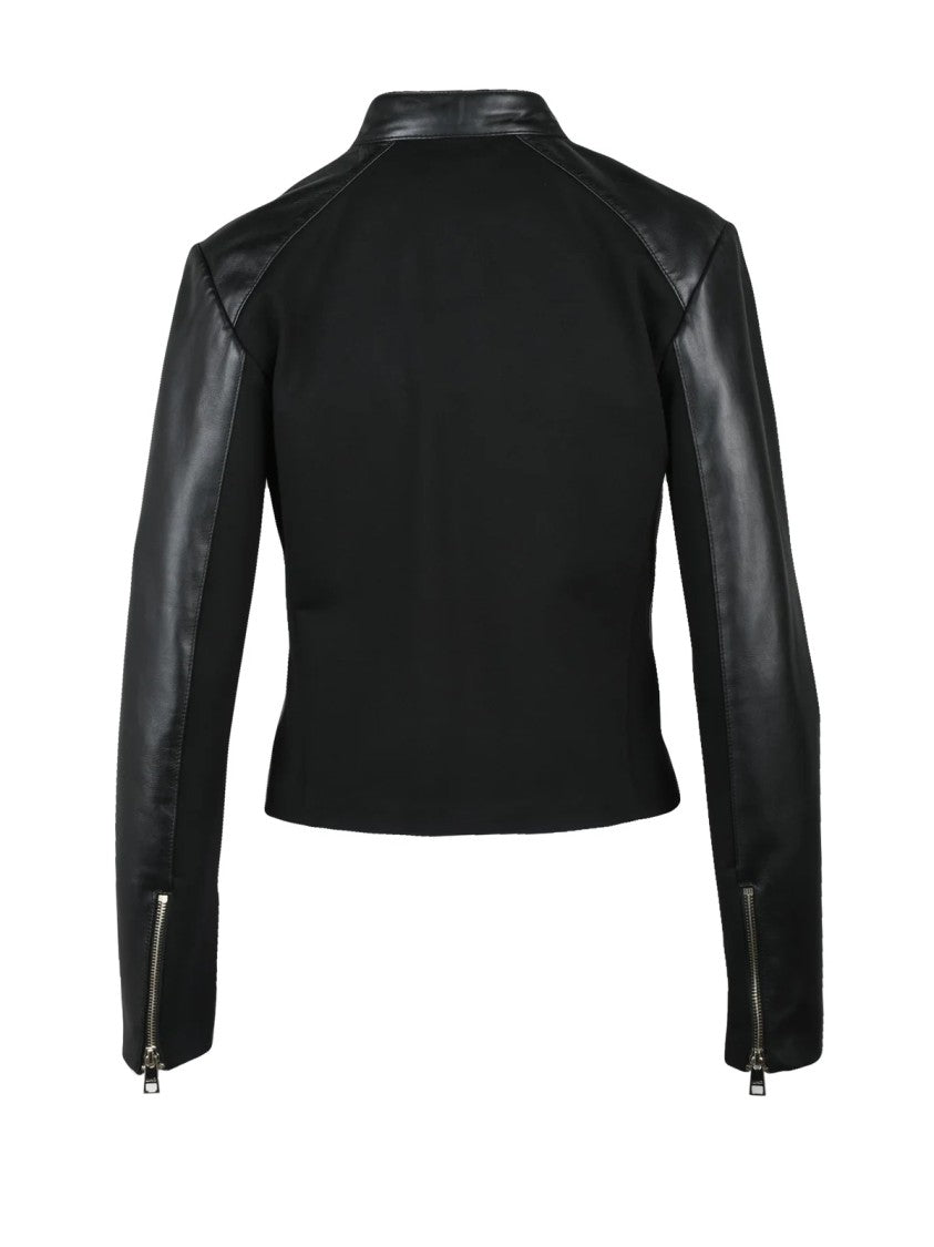 Liu Jo Black Cropped Zip-Detail Leather Leather Jacket