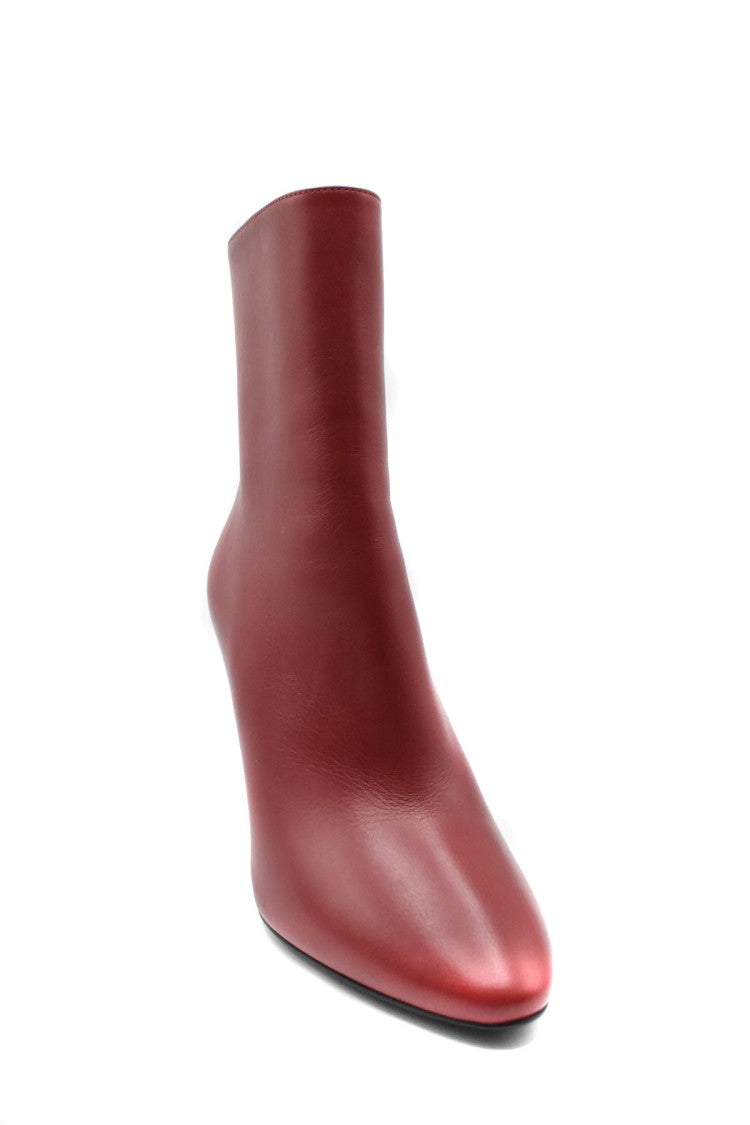 Saint Laurent Red Leather Pointed Square Toe Cone Heel Boots