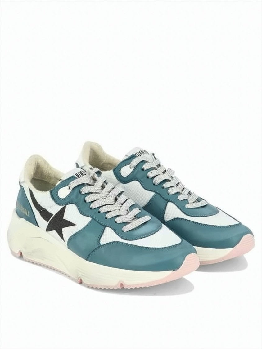 Golden Goose Teal And White Sneakers With Leather And Mesh Panels