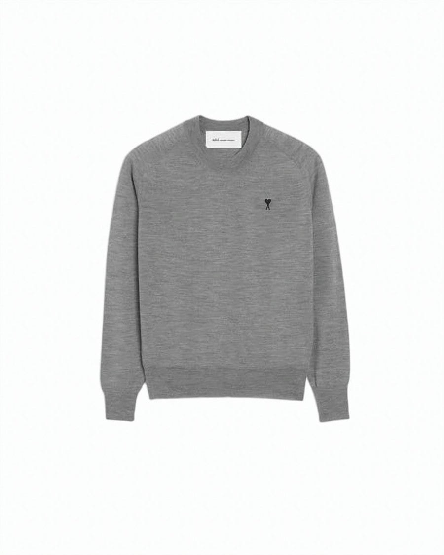 Ami Paris Fine Wool Crewneck Sweater With Ribbed Hem And Subtle Logo