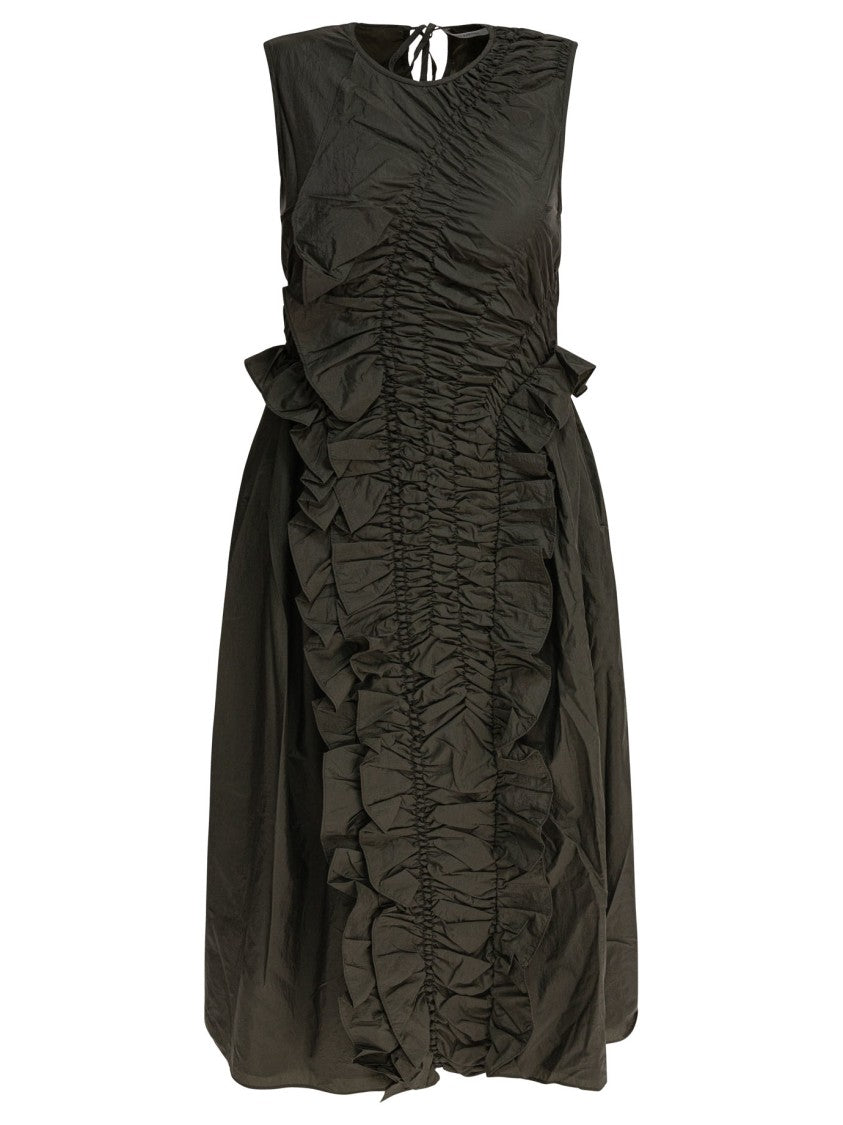 Cecilie Bahnsen Sleeveless Green Dress With Ruched Detailing