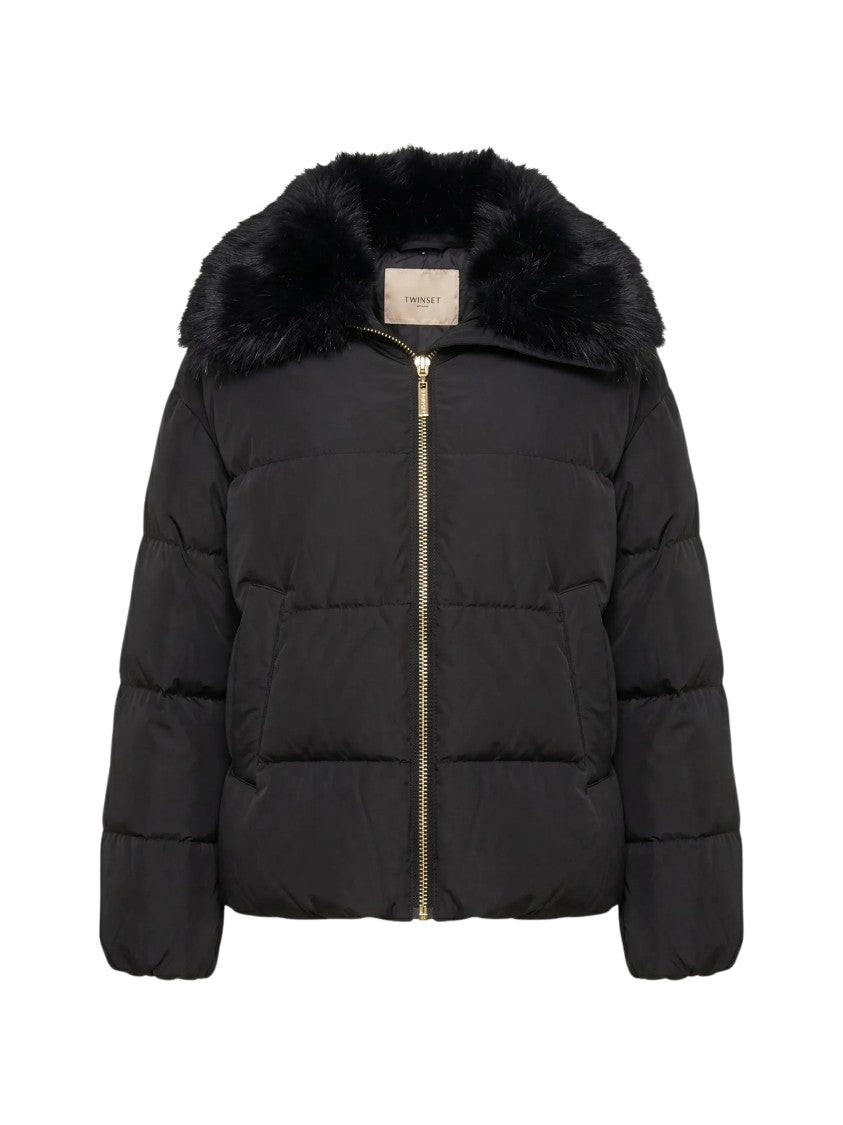 Twin-Set Piumino Faux Fur Collar Cropped Down Jacket