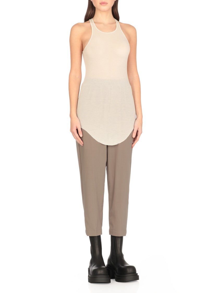 Rick Owens Ivory Silk Blend Top With Ribbed Texture