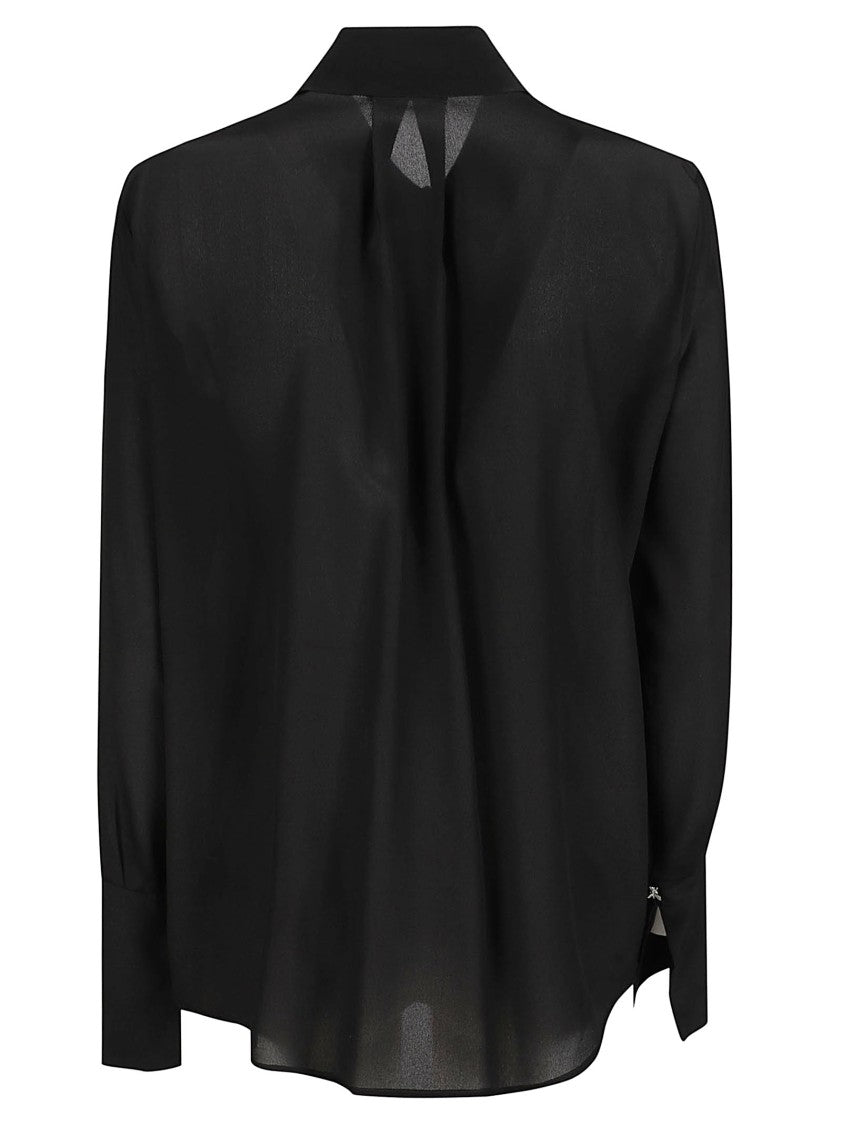 Patrizia Pepe Silk Long Sleeve Shirt With Button-Down Front And Pleated Detail