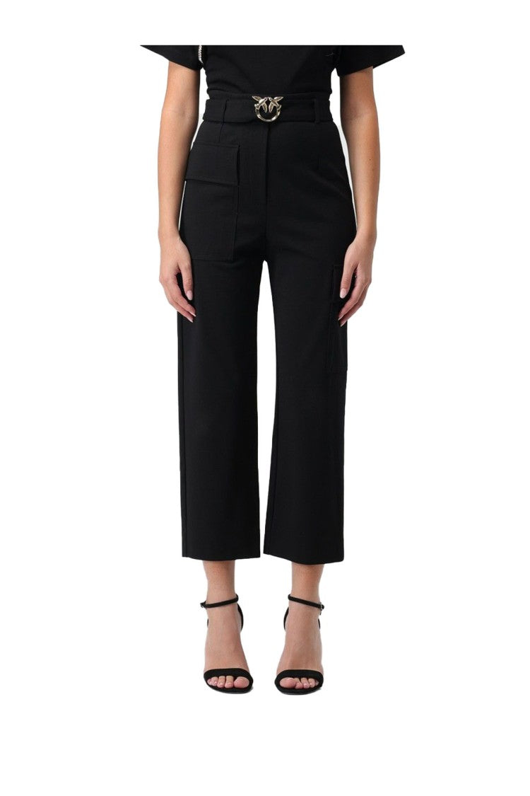 Pinko Cropped Wide-Leg Trousers High Waist Gold
