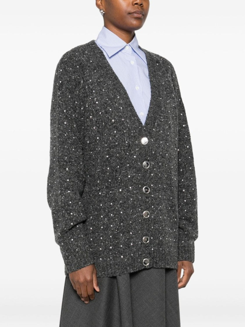 Pinko Textured Knit Cardigan With Deep V-Neck