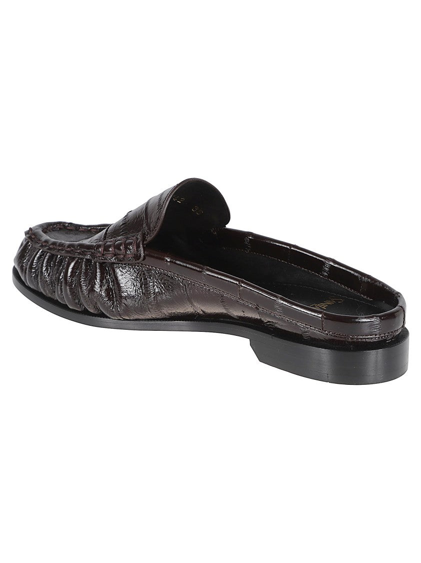 Saint Laurent Almond-Toe Eel Leather Flats With Smooth Sole