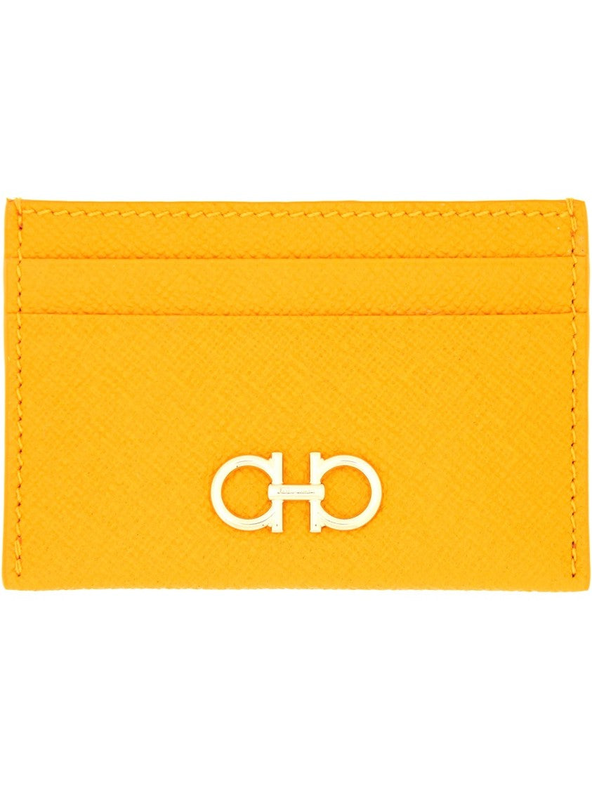 Ferragamo Calf Leather Card Holder With Logo Accent