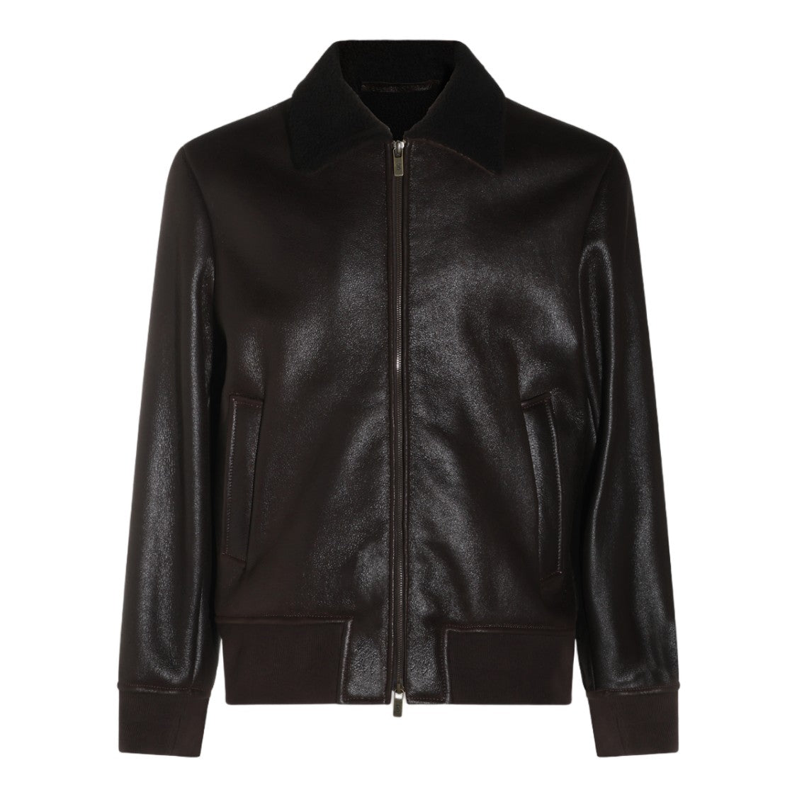 Salvatore Santoro Brown Leather Ribbed Cuff Jacket