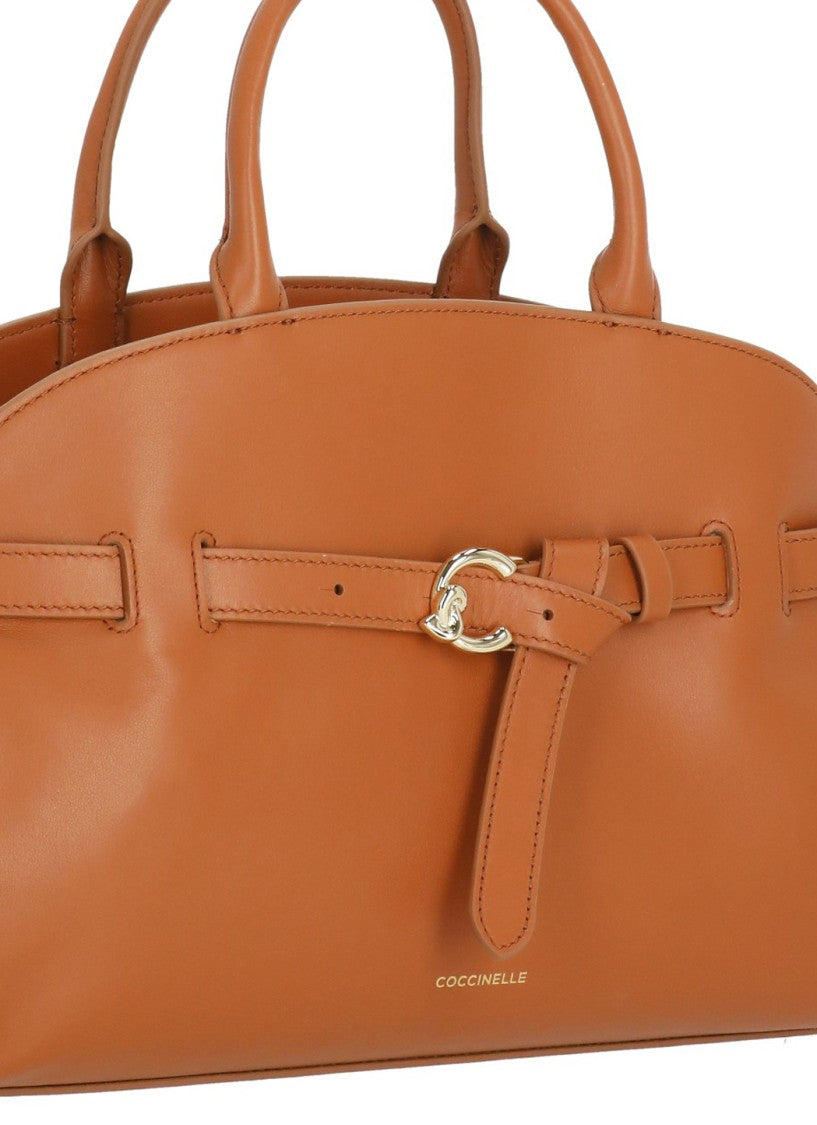 Coccinelle Sleek Leather Shoulder Bag With Golden Logo Accent