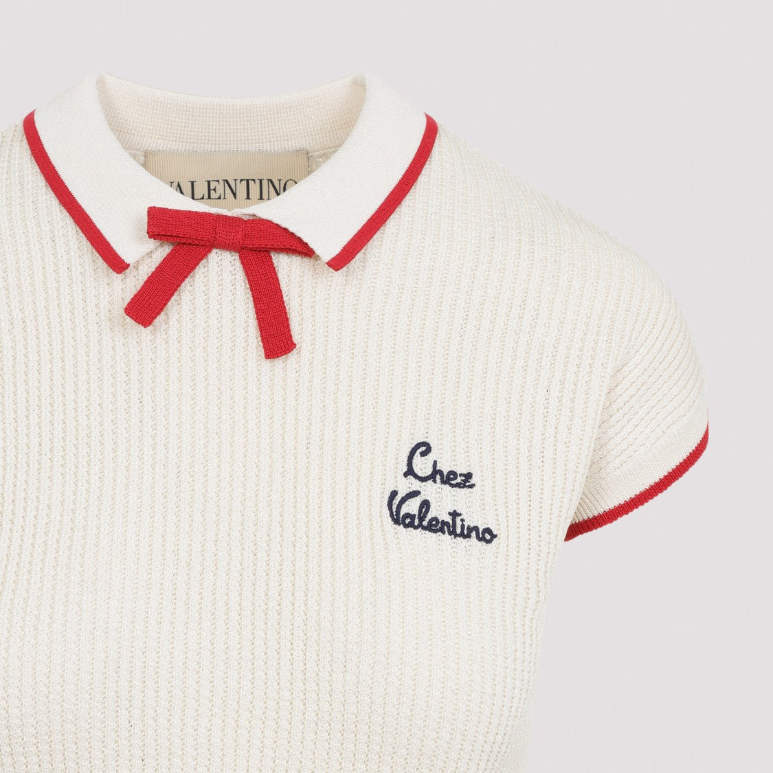 Valentino Ribbed Knit Sweater With Classic Collar And Bow Detail