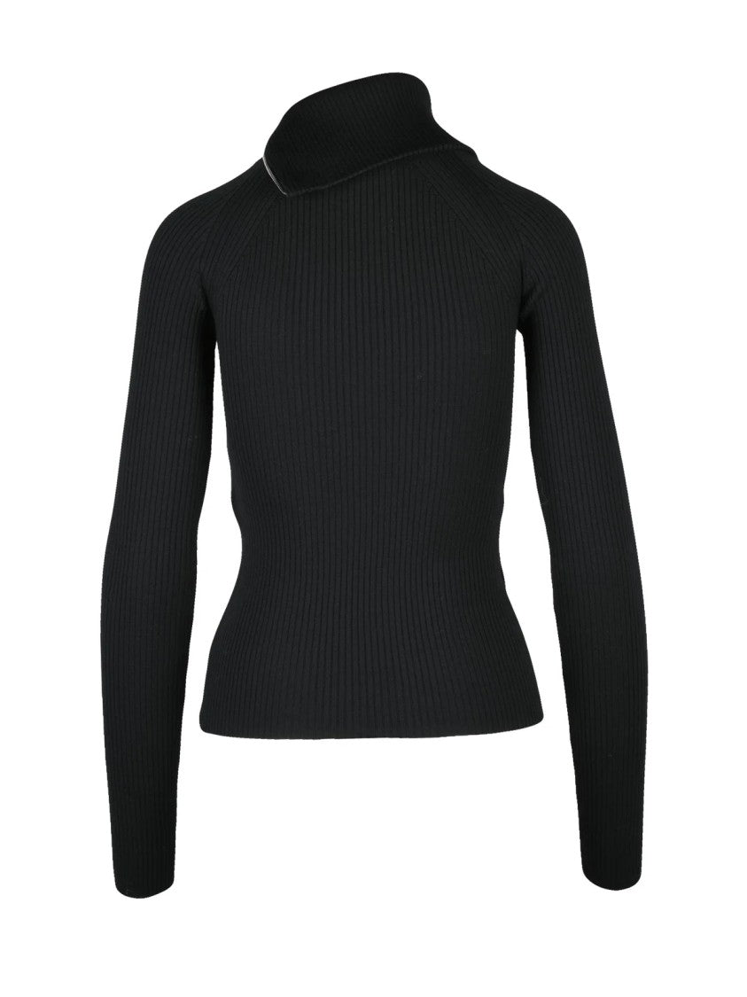 Sportmax Ribbed Turtleneck Sweater With Asymmetrical Silver Zipper Detail