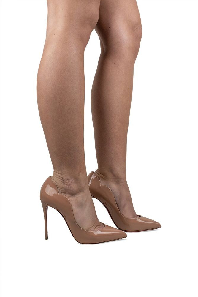 Christian Louboutin Nude Patent Leather Pumps With Curved Openings