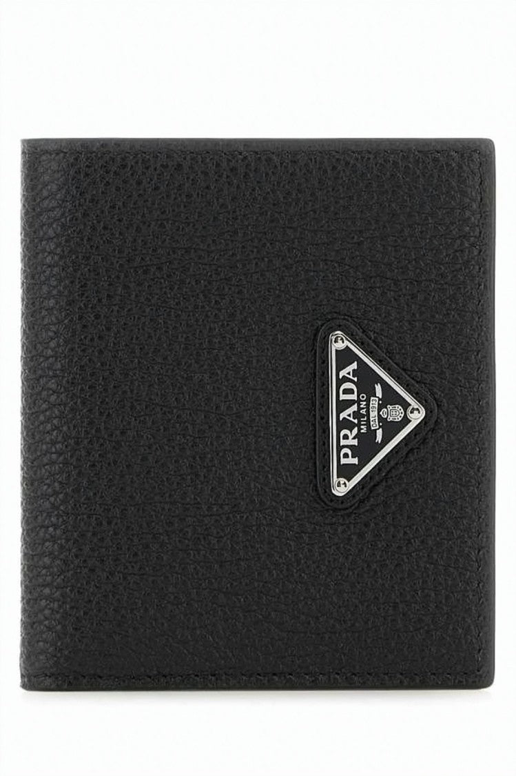 Prada Textured Calf Leather Bifold Wallet With Triangular Logo