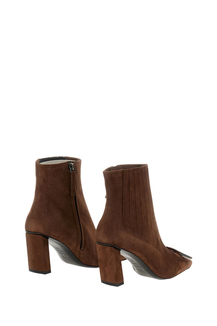Roger Vivier Brown Buckle Detail Suede Ankle Boots
