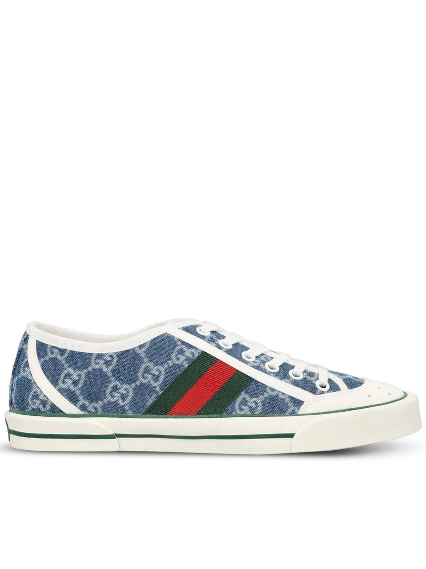 Gucci Blue Tennis Denim Monogram Stripe Sneakers