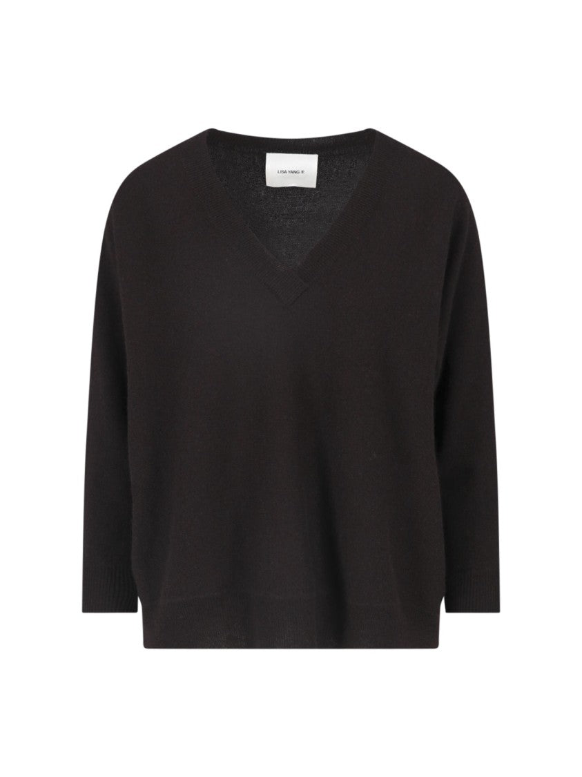 Lisa Yang Deep V-Neck Relaxed Ribbed Knit Sweater