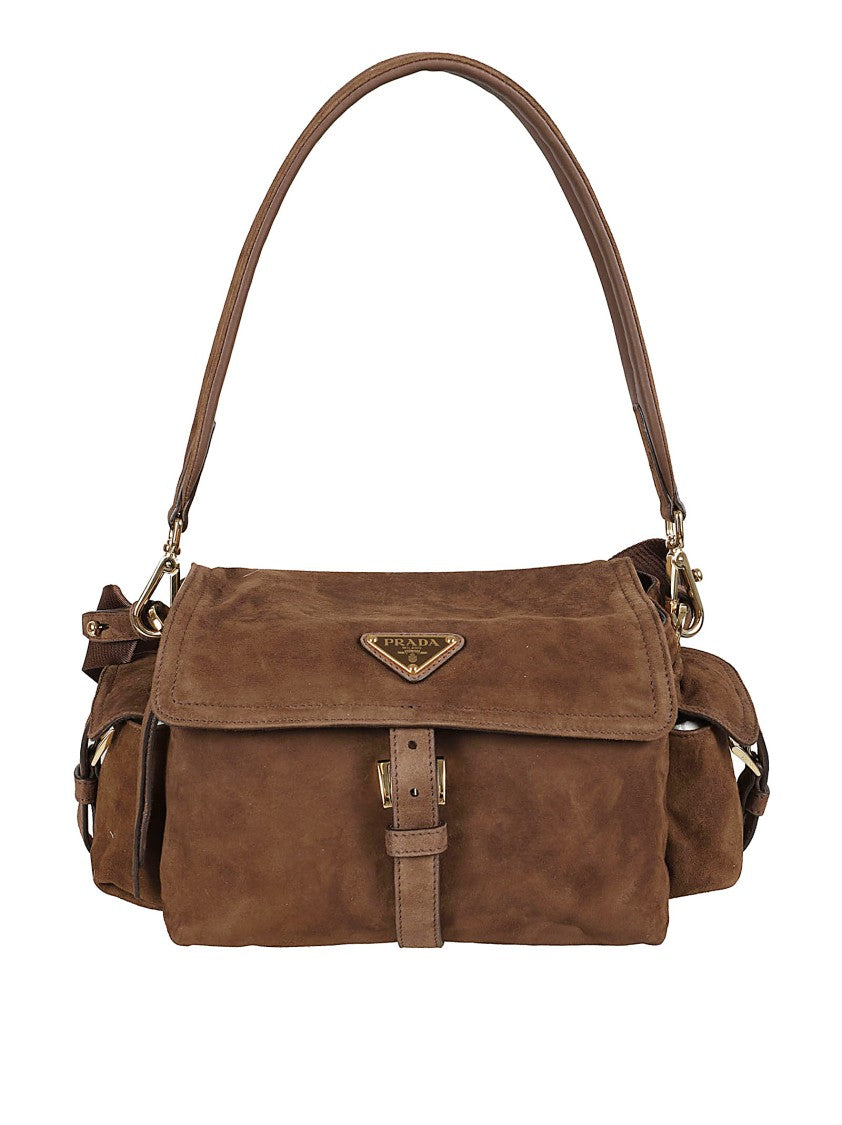 Prada Suede Foldover Bag With Adjustable Straps