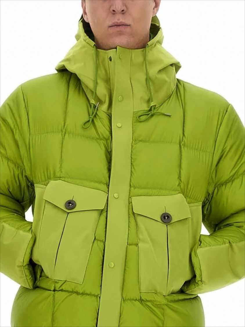 Ten C Lime Green Puffer Jacket With Adjustable Hood