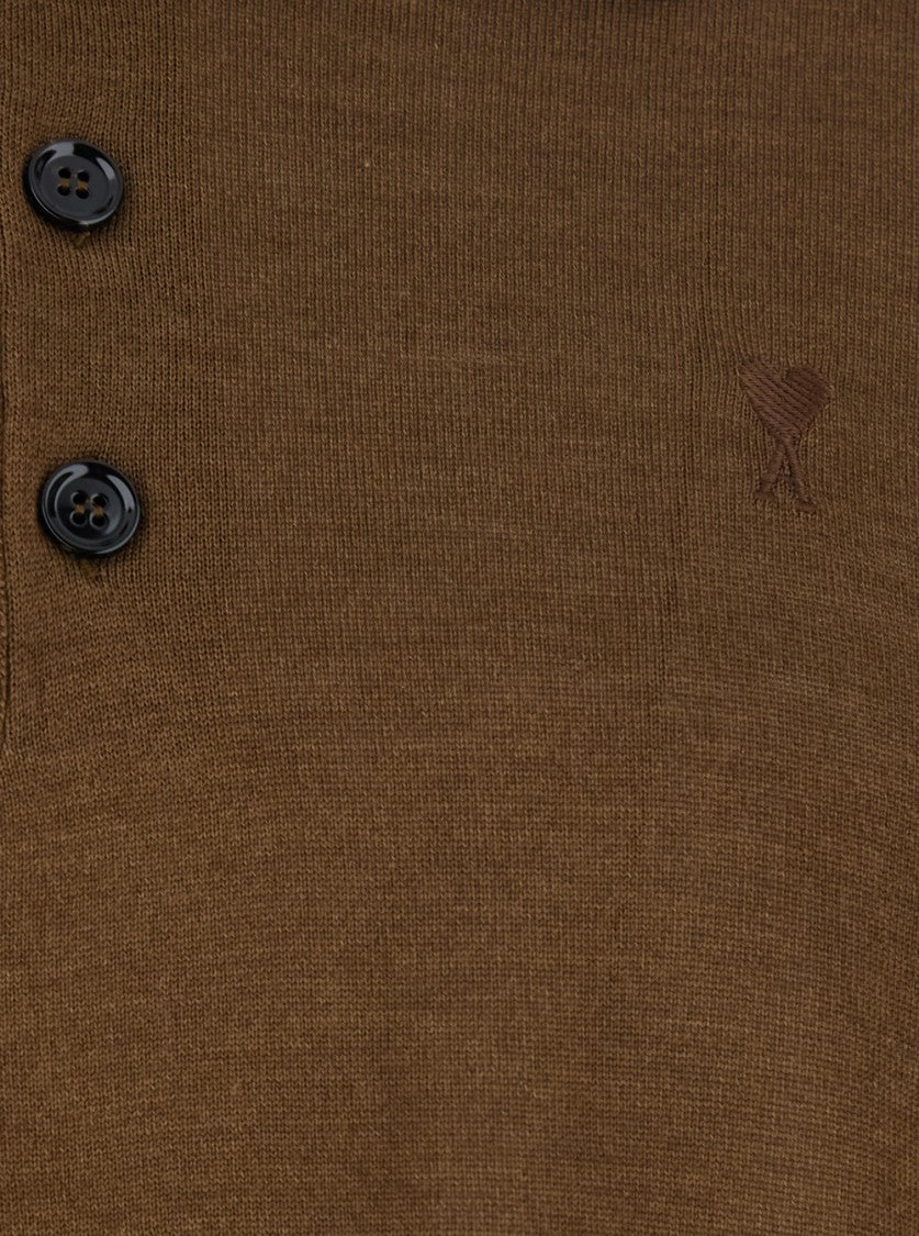 Ami Brown Polo Shirt With Classic Collar
