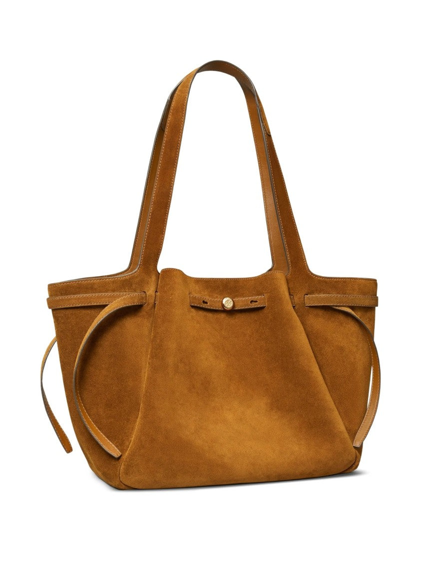 Tory Burch Structured Suede Tote Bag With Drawstring Details