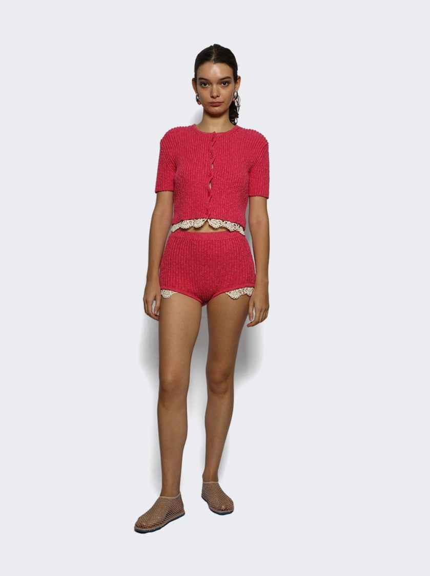 Magda Butrym Mini-Length Knit Shorts With Lace Crochet Hem