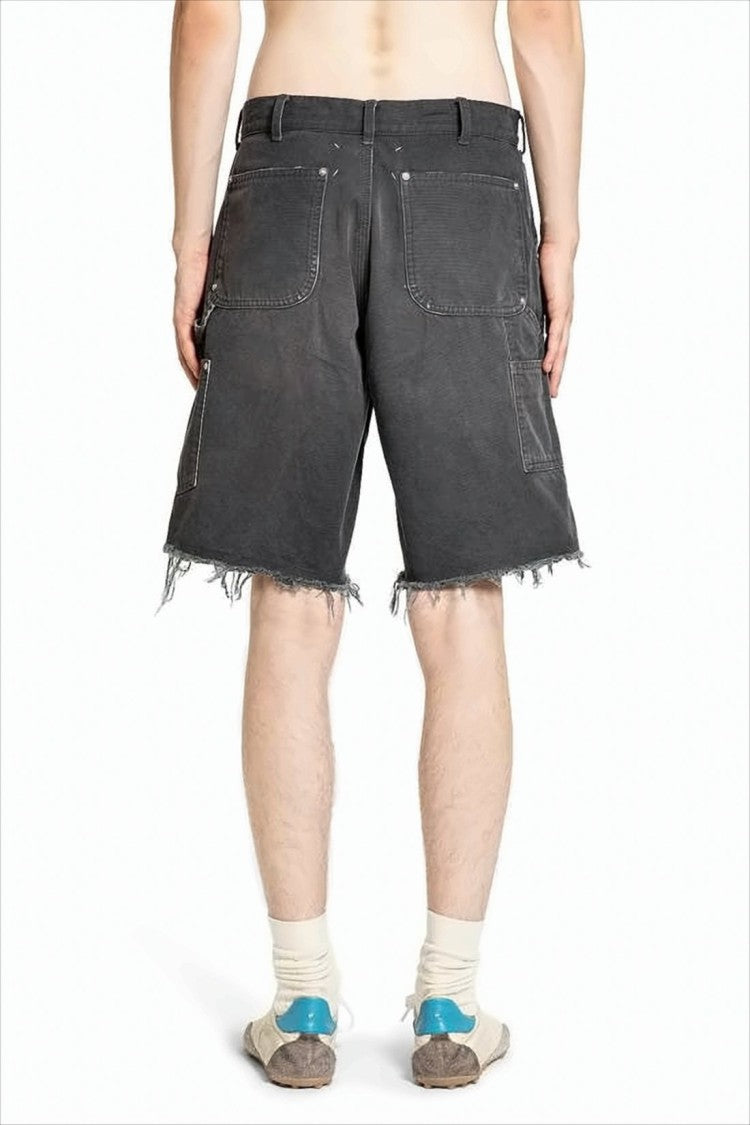 Maison Margiela Mid-Thigh Relaxed Fit Shorts With Distressed Hem And Utility Pockets