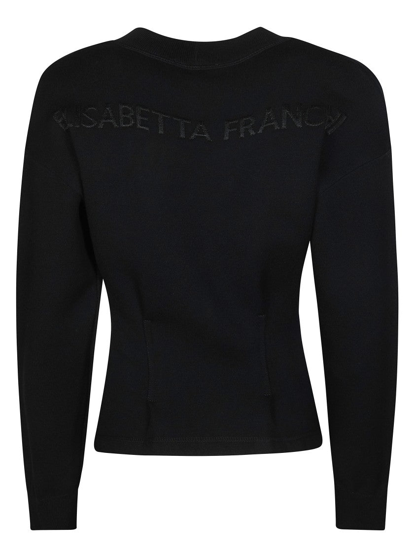 Elisabetta Franchi Fitted Black Deep V Cardigan
