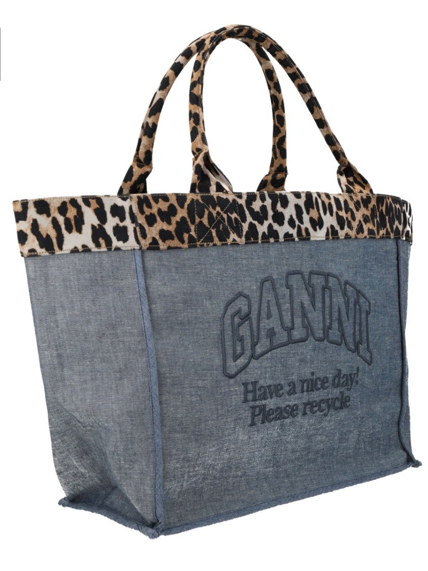 Ganni Leopard Print Recycled Cotton Tote Bag