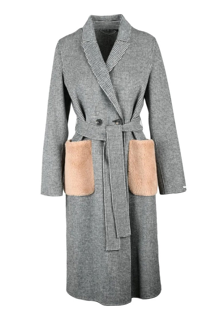 Marella Double-Breasted Coat - Black/White