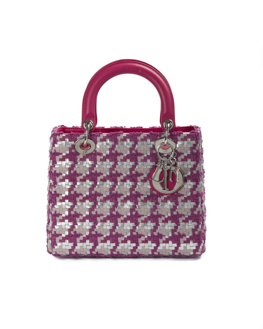 Dior Fuchsia Tricolor Tweed Lady Medium Tote Bag