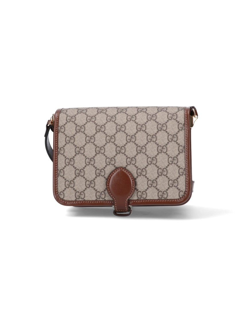 Gucci Mini Gg Supreme Fabric Shoulder Bag With Leather Accents