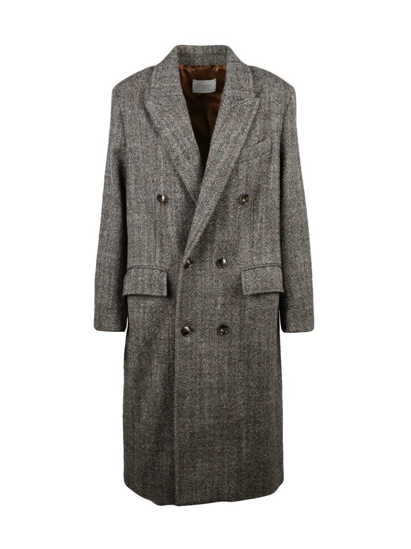 Circolo 1901 Brown Virgin Wool-Blend Herringbone Coat