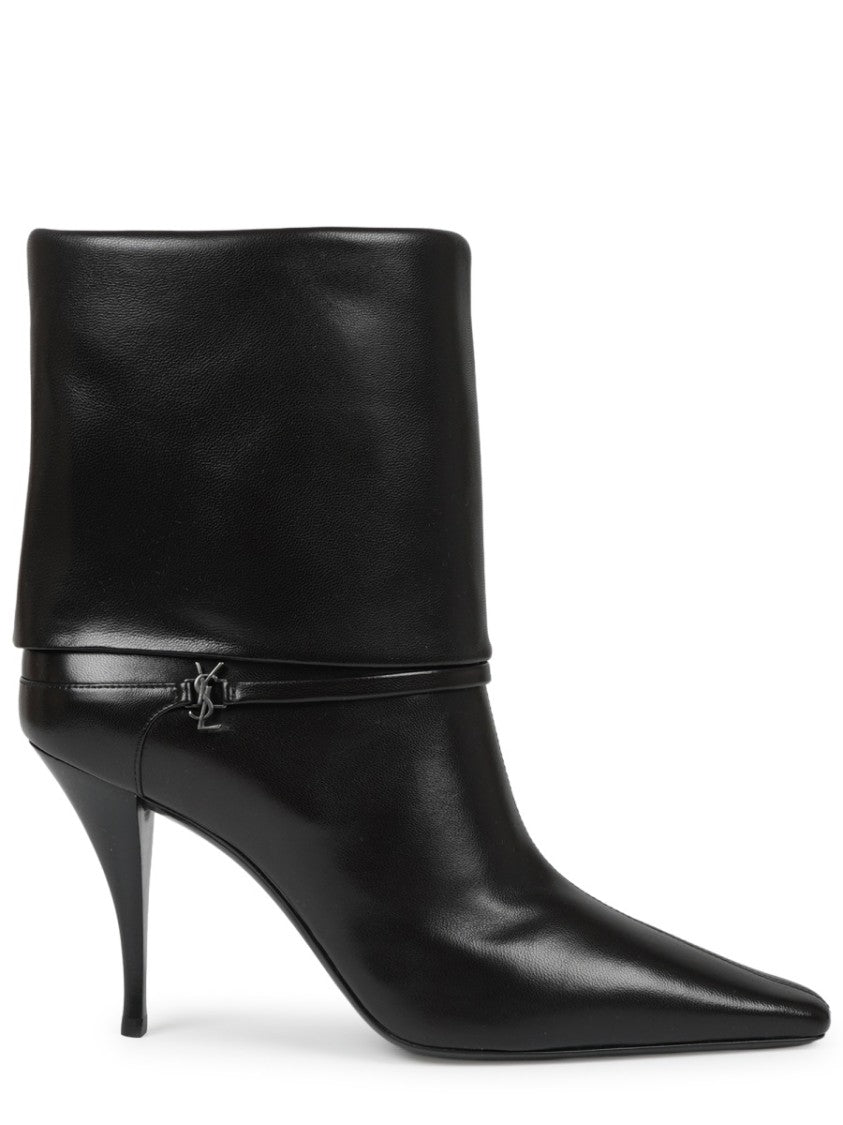 Saint Laurent Pointed Toe Black Ankle Boots With Sculpted Cuff