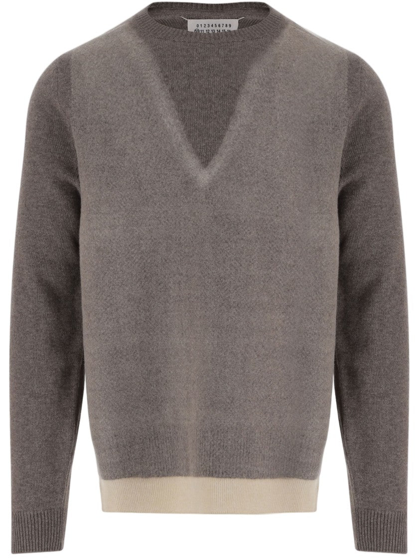 Maison Margiela Color-Block Wool Sweater With Iconic Four Stitches