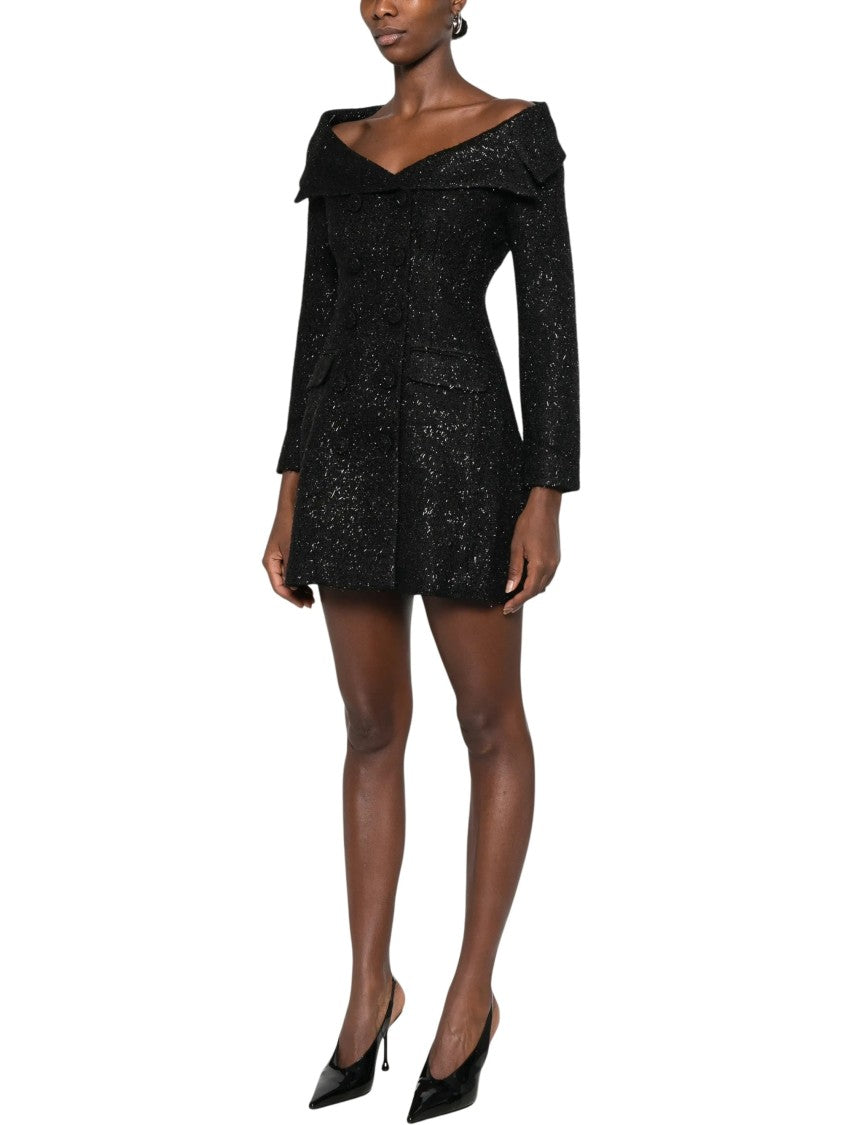 Self-Portrait Black Off-The-Shoulder Boucle Mini Dress