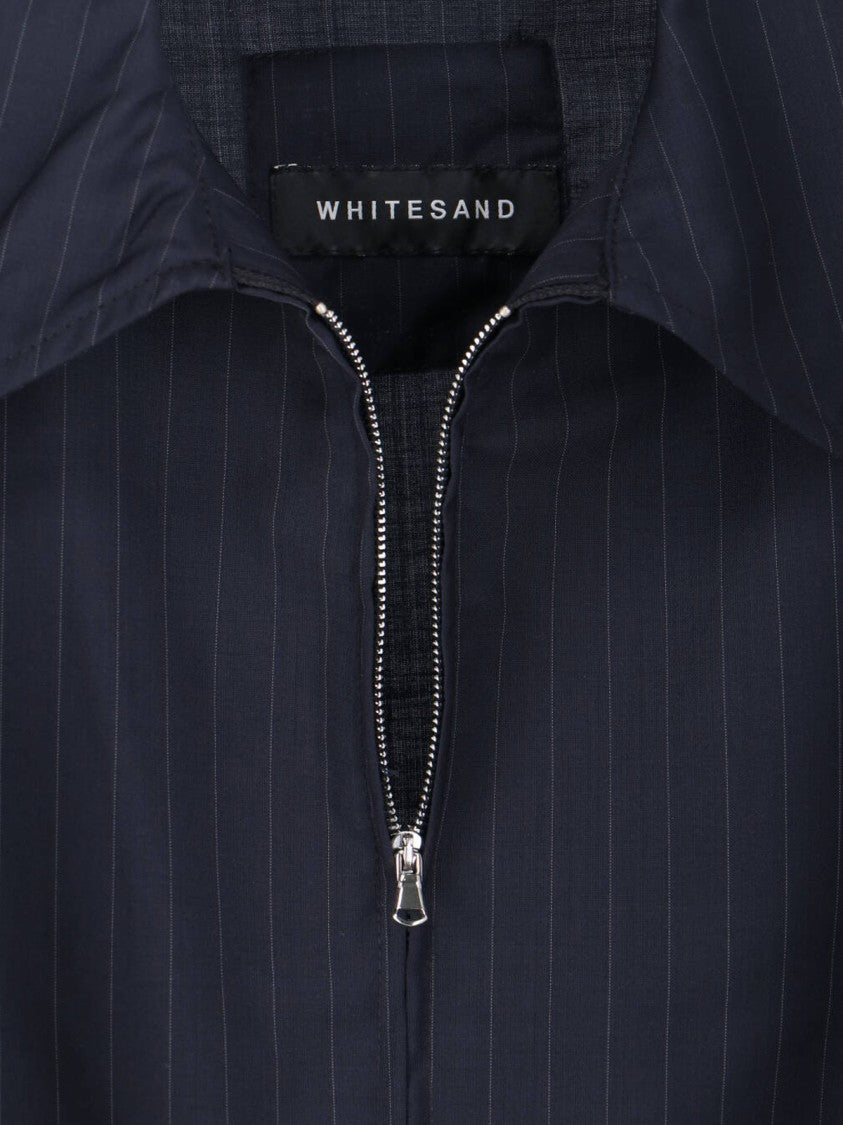 White Sand Pinstripe Virgin Wool Blend Jacket