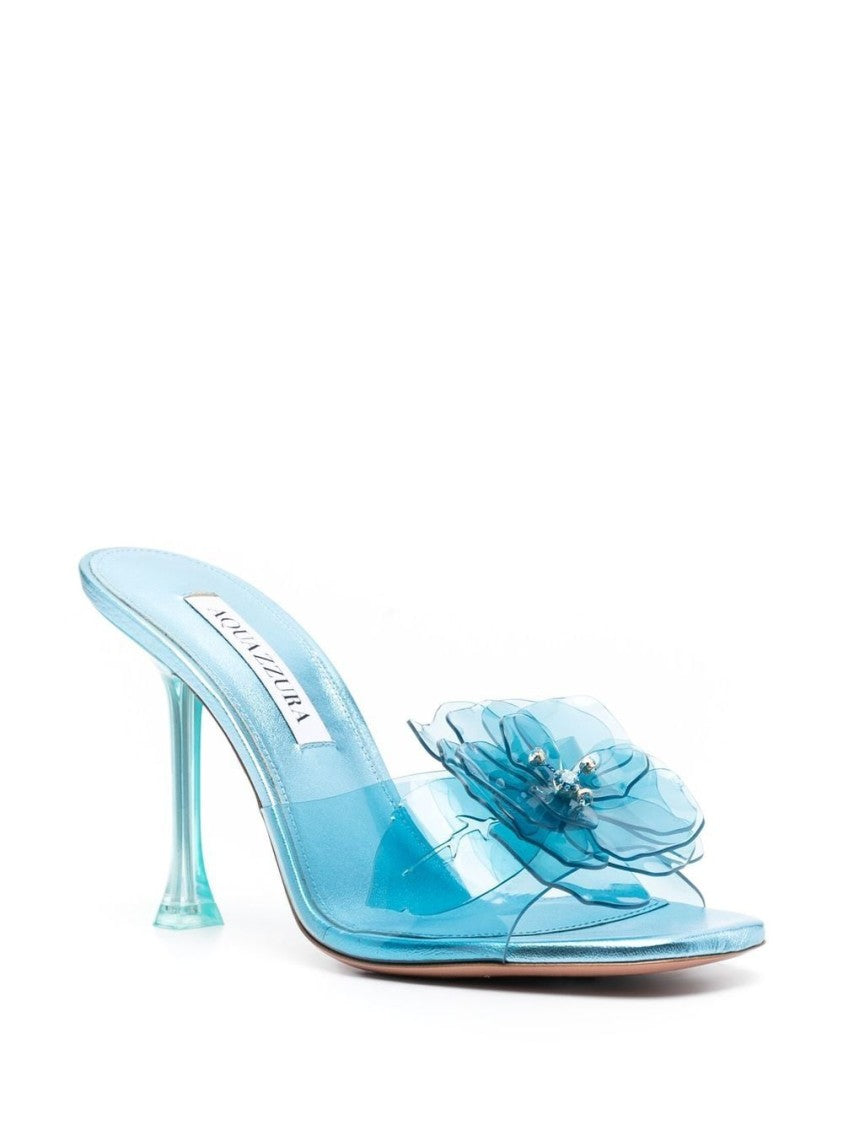 Aquazzura Transparent Aqua Blue Lambskin Mule Sandals