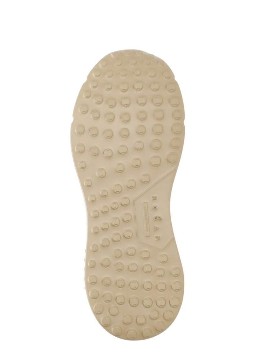 Hogan Beige Smooth Leather Rolled Logo Sneakers