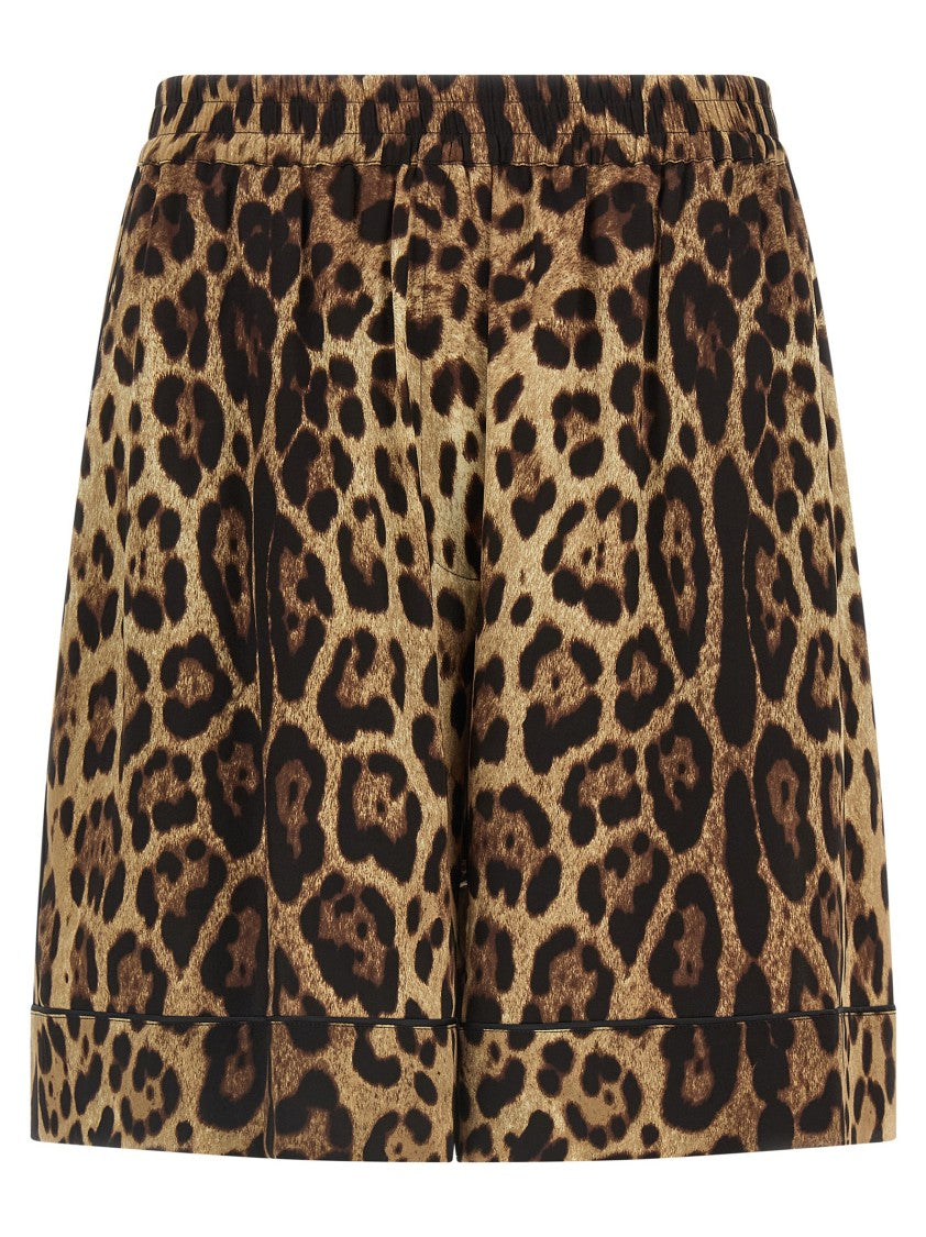 Dolce & Gabbana Silk Leopard Print Shorts With Elegant Piping